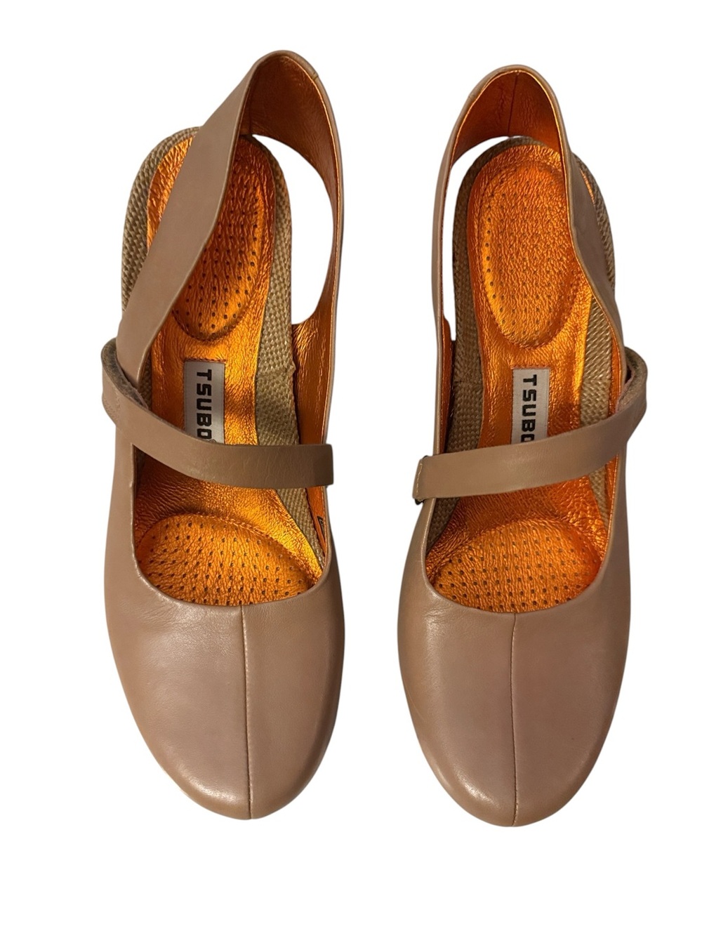 Tsubo Women's Taupe Slingback Mules with Orange Insole